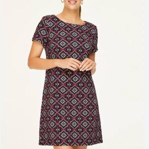 Loft Burgundy Medallion Jacquard Shift Dress (Large)